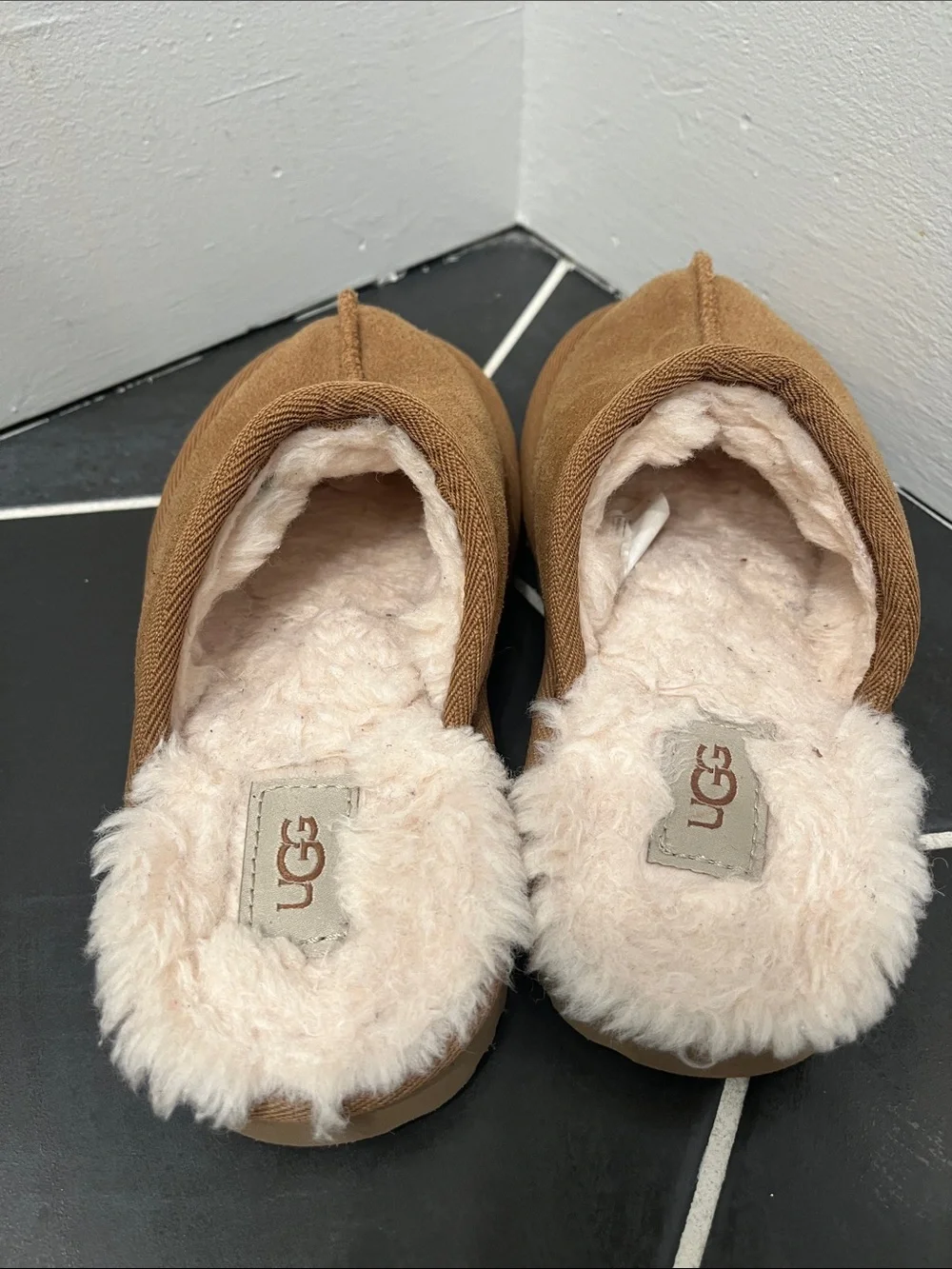 UGG Chestnut Suede Shearling Clog Slippers